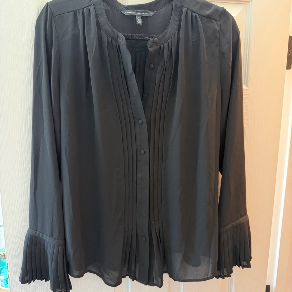 White House Black Market Pleated Black Blouse